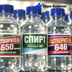 Бутылки со спиртом и растворителем